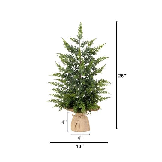 Nearly Natural 26" Artificial Real Touch Cedar Christmas Tree in Burlap Wrapped Base